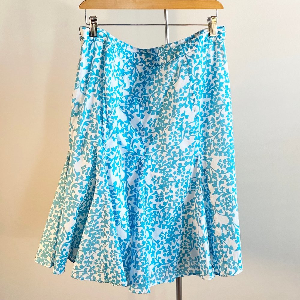 Ann Taylor Cerulean & White Print Cotton Skirt, Perfect Condition